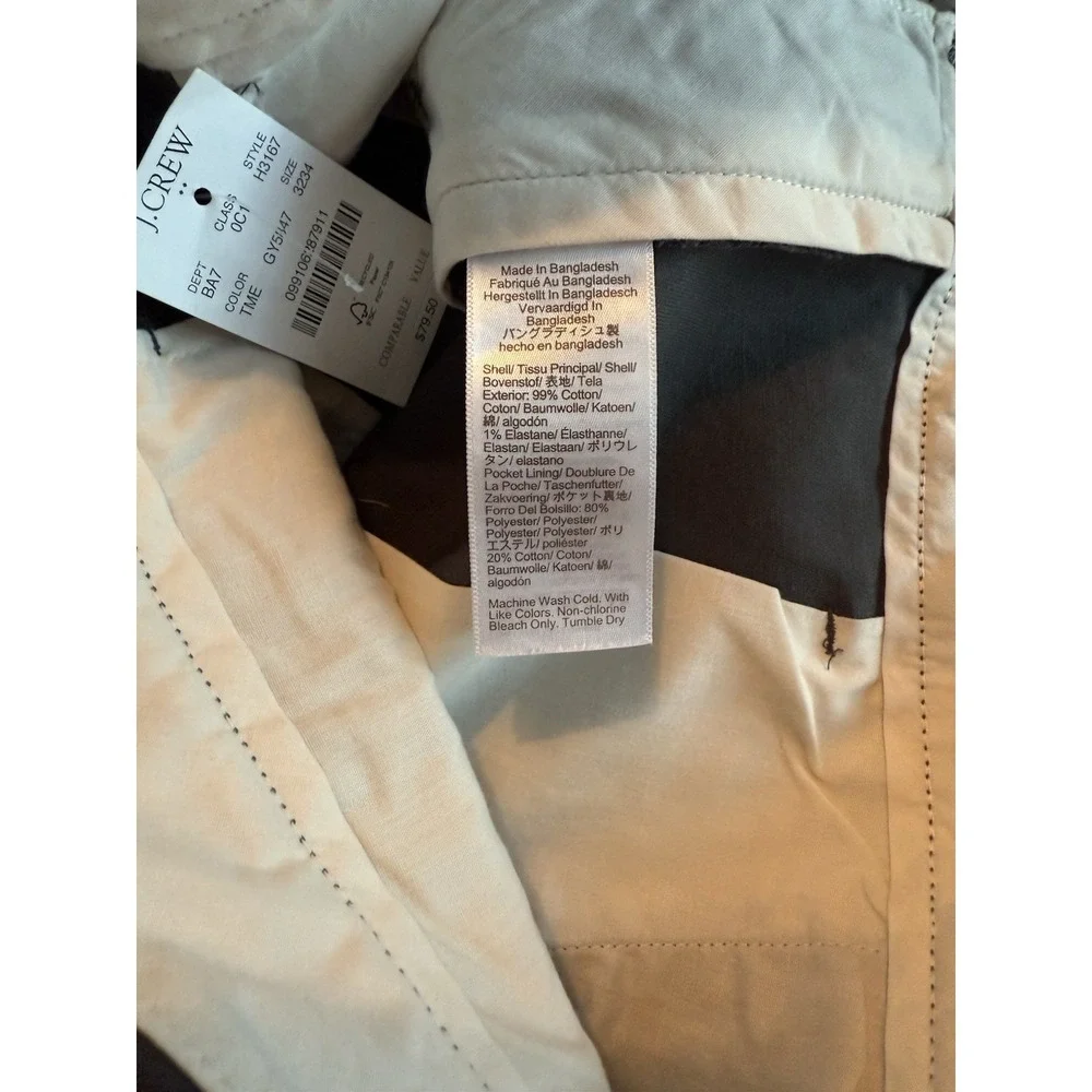 J.CREW Mens Flex Slim Chino Pants 32 X 34 Gray Solid Flat Front Cotton Blend NWT